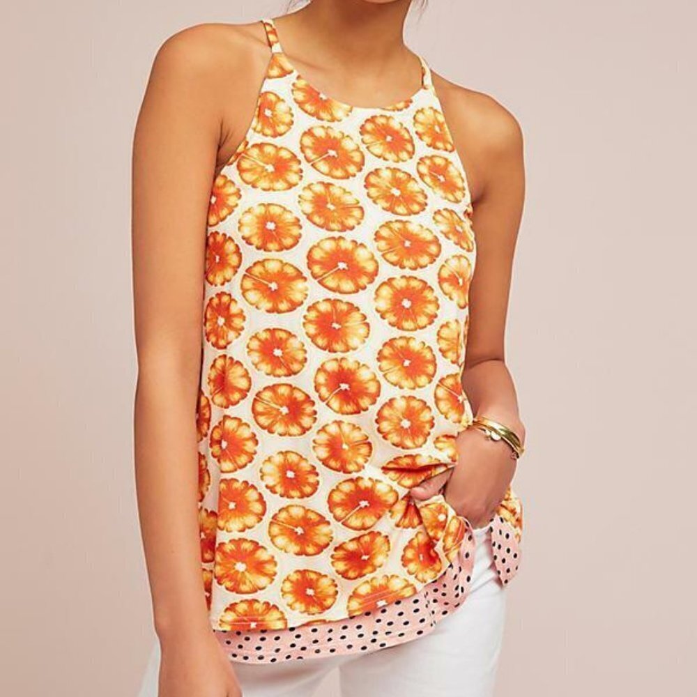 Porridge Anthropologie Floral Cami Top Womens Medium Orange Swing Layered Tank